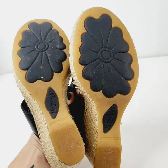 Born Black Leather Wedge sandals  size 9 - Picture 7 of 13